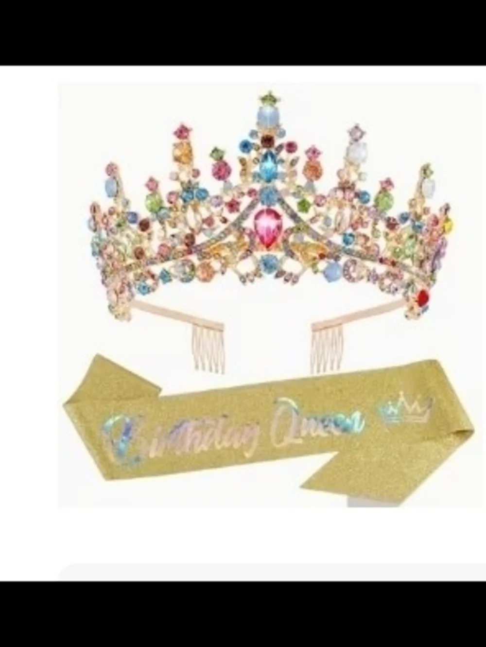 Multicolor Jeweled Tiara with Gold 